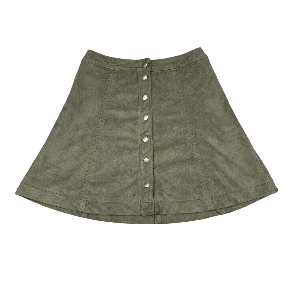 Abercrombie & Fitch Skirt Womens 0 Avocado Front Snap‎ Button Faux Suede Skater